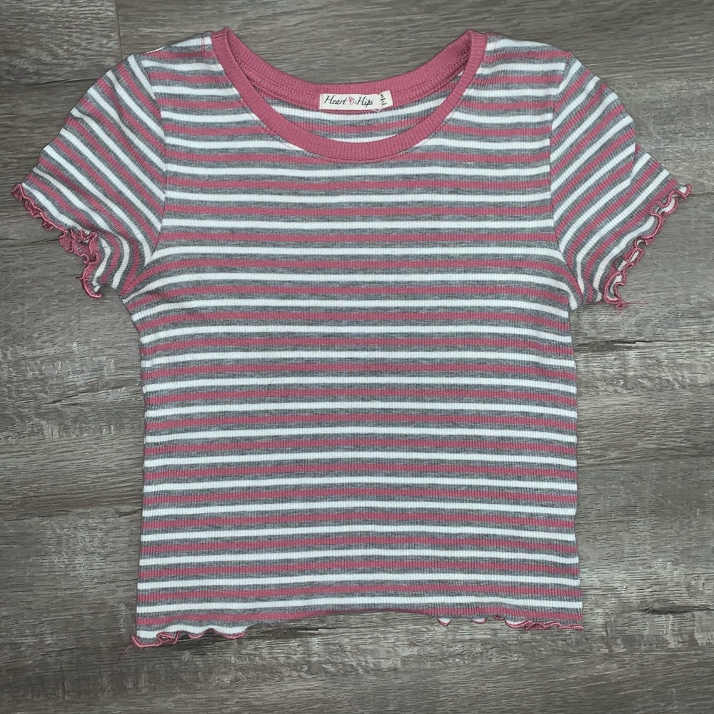 Striped Rib Knit T-Shirt (Lettuce Hem)